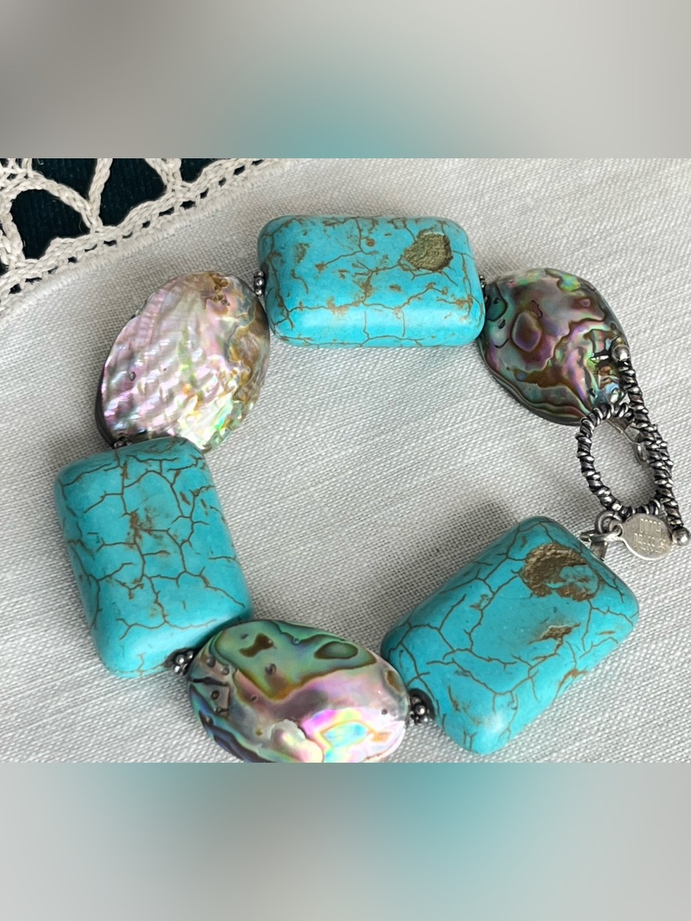 Donna Dressler Sterling Turquoise & Abalone Shell Toggle Bracelet